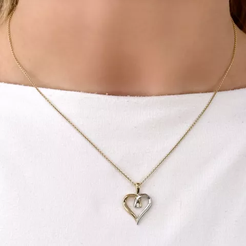 hart diamant hanger in 14 caraat goud-en witgoud 0,04 ct