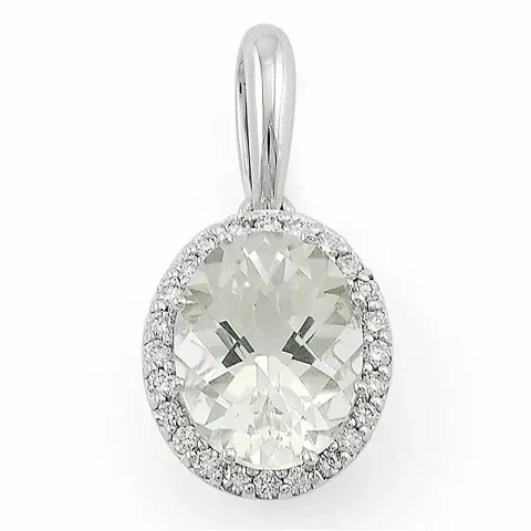 ovaal kwarts diamanten hanger in 14 caraat witgoud 0,12 ct 2,0 ct