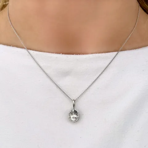 ovaal kwarts diamanten hanger in 14 caraat witgoud 0,12 ct 2,0 ct