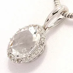 ovaal kwarts diamanten hanger in 14 caraat witgoud 0,12 ct 2,0 ct
