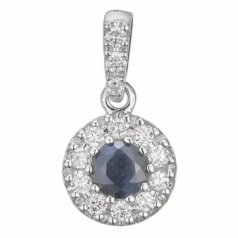 blauwe saffier hanger in 14 caraat witgoud 0,16 ct