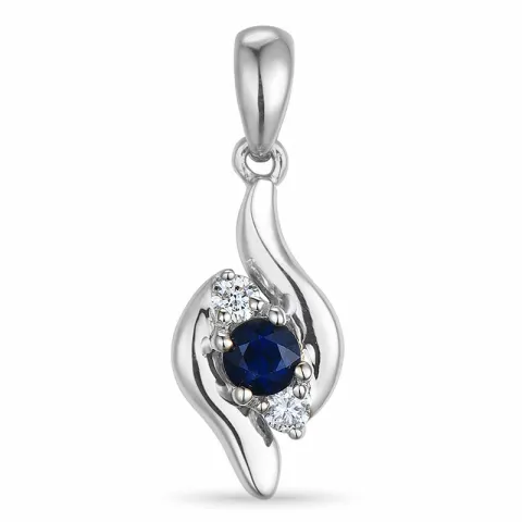 saffier hanger in 14 caraat witgoud 0,05 ct 0,16 ct