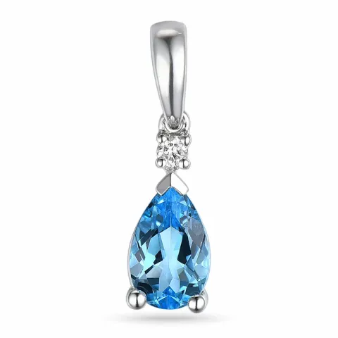 blauwe topaas hanger in 14 caraat witgoud 0,03 ct