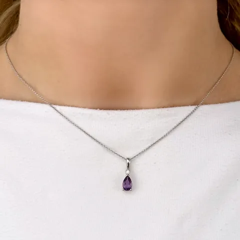 paarse amethist hanger in 14 caraat witgoud 0,03 ct 0,78 ct