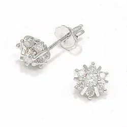 bloem diamant oorbellen in 14 karaat witgoud met diamant 