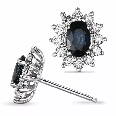 saffier rozetoorbel in 14 karaat witgoud met diamant en saffier