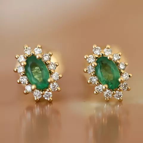 smaragd rozetoorbel in 14 karaat goud met diamant en smaragd 
