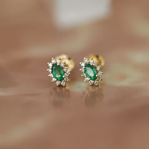 smaragd rozetoorbel in 14 karaat goud met diamant en smaragd 
