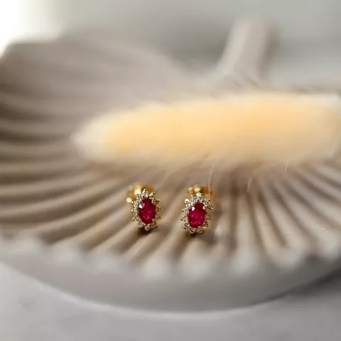 robijn rozetoorbel in 14 karaat goud met diamant en robijn 