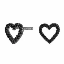 Joanli Nor hart oorbellen in zwart gerhodineerd zilver zwart zirkoon