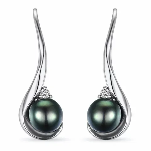 parel oorbellen in 14 karaat witgoud met diamant