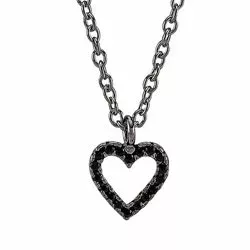 Elegant Joanli Nor hart hanger met ketting in zwart gerhodineerd zilver zwarte zirkonen