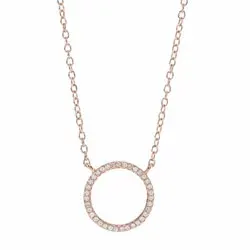 13 mm Joanli Nor rond hanger met ketting in zilver met een roze coating witte zirkoon