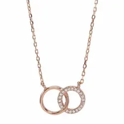 Joanli Nor cirkel hanger met ketting in zilver met een roze coating witte zirkoon