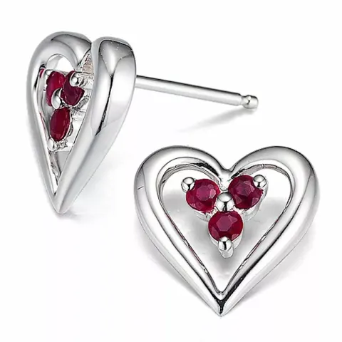 Hart oorbellen in 14 karaat witgoud met robijnen 