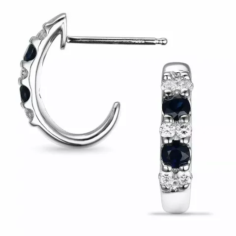 15 mm saffier oorbellen in 14 karaat witgoud met diamanten en saffieren