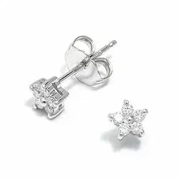 bloem diamant oorsteker in 14 karaat witgoud met diamant 