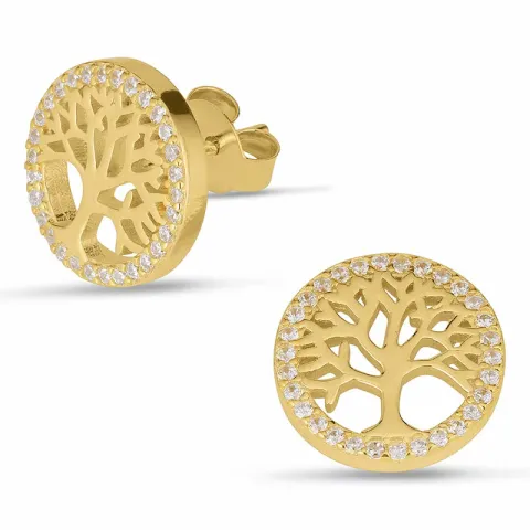 Joanli nor boom van het leven oorbellen in verguld sterlingzilver witte zirkoon