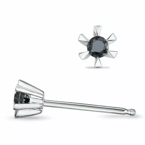 zwart diamant solitaire oorbel in 14 karaat witgoud met zwart diamant