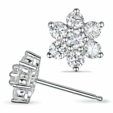 Bloem briljant oorbellen in 14 karaat witgoud met diamanten