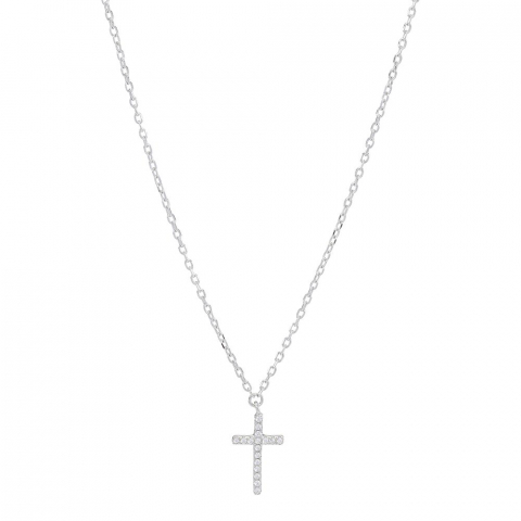 NORDAHL ANDERSEN kruis hanger met ketting in gerodineerd zilver witte zirkoon
