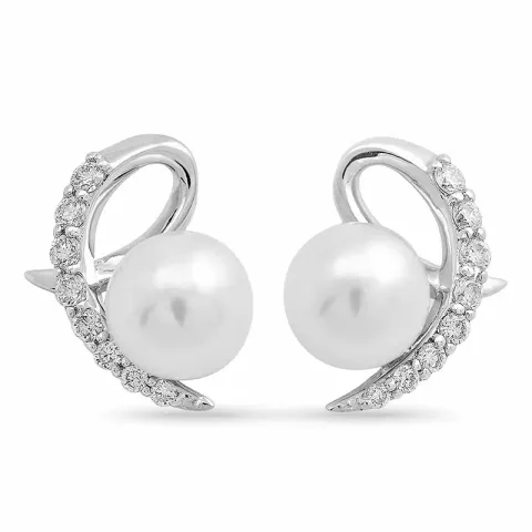parel oorbellen in 14 karaat witgoud met diamant