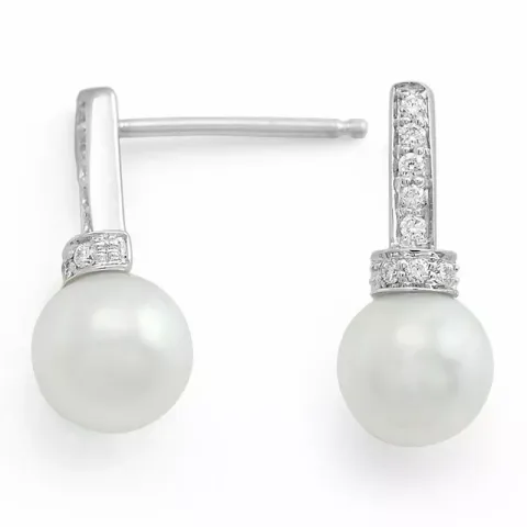 parel oorsteker in 14 karaat witgoud met diamant