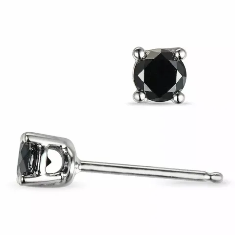 rond zwart diamant solitaire oorbel in 14 karaat witgoud met zwart diamant