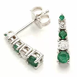 Bestelde artikel -  groene smaragd oorsteker in 14 karaat witgoud met diamanten en smaragden 