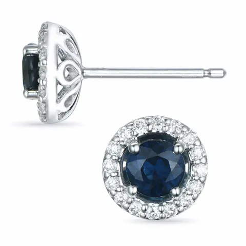rond saffier briljant oorbellen in 14 karaat witgoud met diamant en saffier
