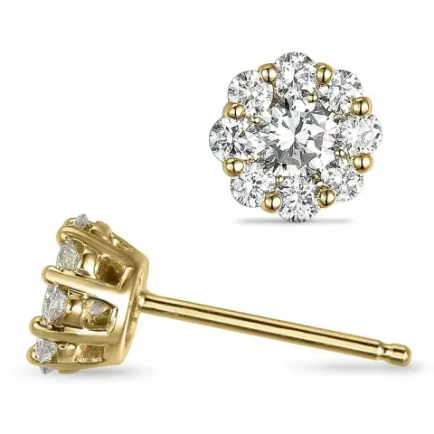 bloem diamant oorsteker in 14 karaat goud met diamant