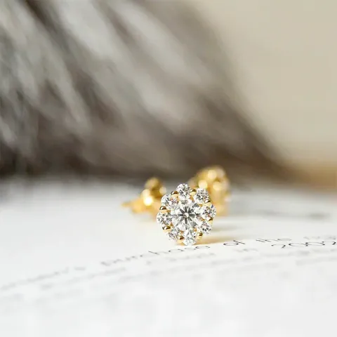 bloem diamant oorsteker in 14 karaat goud met diamant