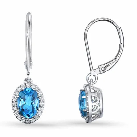 lange ovaal topaas oorbellen in 14 karaat witgoud met diamant en topaas