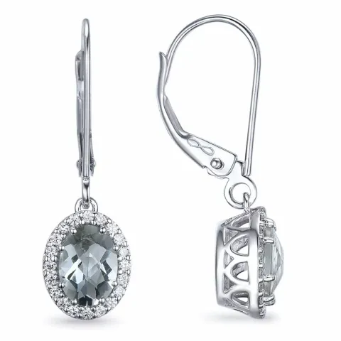 ovaal groene amethist briljant oorbellen in 14 karaat witgoud met diamant en amethist