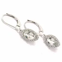 lange ovaal amethist oorbellen in 14 karaat witgoud met diamant en amethist