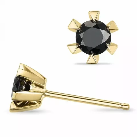 2 x 0,32 ct zwart solitaire oorbel in 14 karaat goud met zwart diamant 