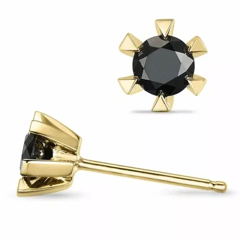 2 x 0,32 ct zwart solitaire oorbel in 14 karaat goud met zwart diamant