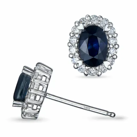 ovaal saffier oorsteker in 14 karaat witgoud met diamant en saffier