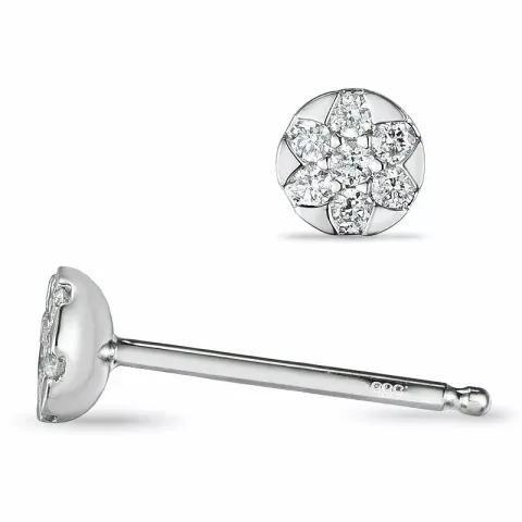Rond oorsteker in 14 karaat witgoud met diamanten