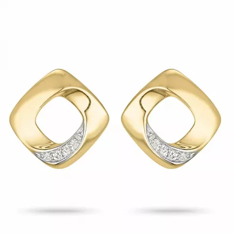 vierkant diamant oorsteker in 14 karaat goud en witgoud met diamant 