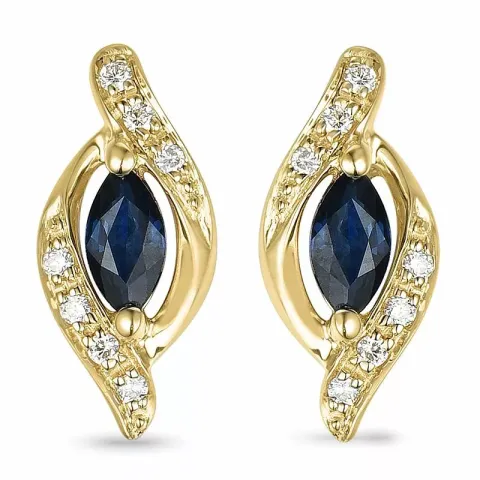 saffier oorsteker in 14 karaat goud met diamant en saffier