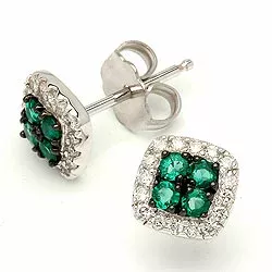 vierkant groene smaragd oorbellen in 14 karaat witgoud met diamant en smaragd 