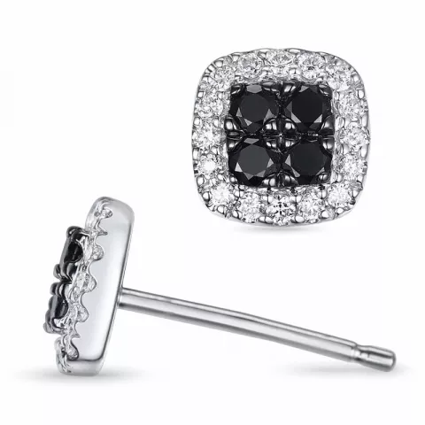 vierkant zwart diamant oorsteker in 14 karaat witgoud met diamant en zwart diamant 