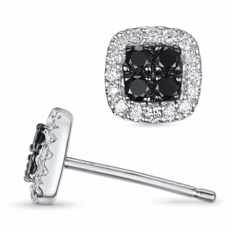 vierkant zwart diamant oorsteker in 14 karaat witgoud met diamant en zwart diamant