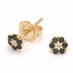 rond zwart diamant oorsteker in 14 karaat goud met diamant en diamant 