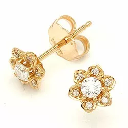 Bloem diamant briljant oorbellen in 14 karaat goud met diamanten 