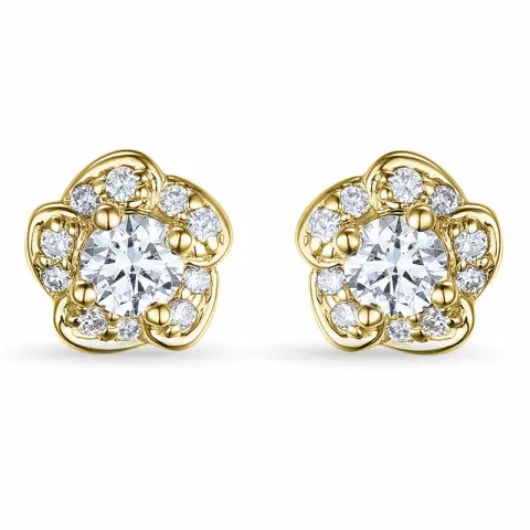 Bloem goud briljant oorbellen in 14 karaat goud met diamanten
