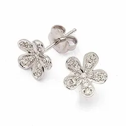 bloem briljant oorbellen in 14 karaat witgoud met diamant