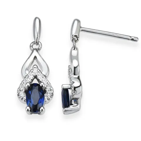 lange blauwe saffier diamant oorbellen in 14 karaat witgoud met diamant en saffier 