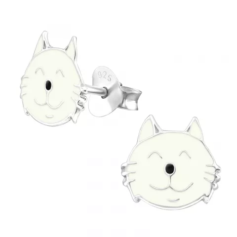Katten emaille oorbellen in zilver